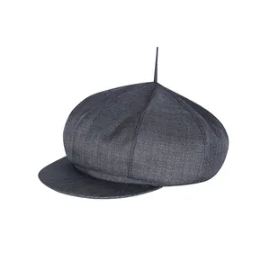 Classic dark grey herringbone octagonal flat cap for men with premium wool blend texture
