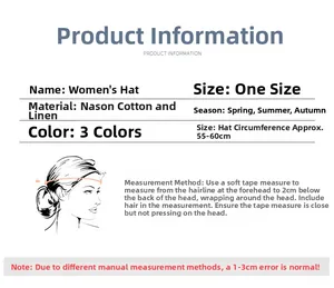 Guide des tailles pour casquette plate ajustable en coton et lin avec instructions de mesure