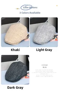 Détail de casquettes rétro en coton et lin en coloris kaki, gris clair et gris foncé