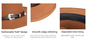 Detail of adjustable inner sweatband and leather decorative strap with metal buckle