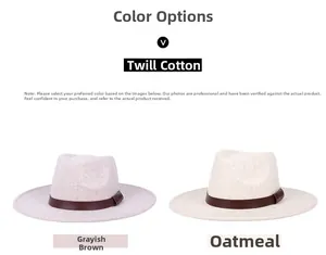 Detail of wide-brim felt hats in taupe and oatmeal with stylish brown leather bands