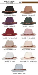 Detailed grid showing eleven color options for wool felt fedora hats with leather bands