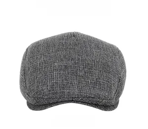 Vue frontale du béret en lin gris montrant la texture tissée vintage et le tissu respirant