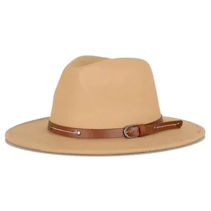 Vintage Wide Brim Fedora Hat For Men Women Classic Cotton Blend Jazz Hat With Leather Belt Rivets Autumn Winter Warm Cap