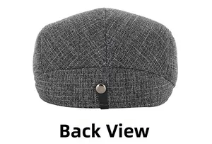 Vue arrière du béret gris en lin avec boucle métallique ajustable et lanière en cuir