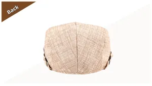 Vue arrière de la casquette plate kaki clair avec boucles en métal et texture tissée