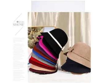 Selection of elegant wool felt bucket hats with delicate bow details in various colors