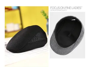 Détail de la casquette plate en lin avec doublure en maille respirante et aérée