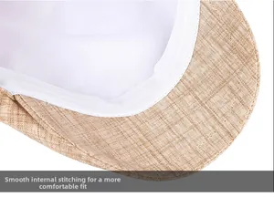 Gros plan des coutures internes et de la doublure douce de la casquette en lin