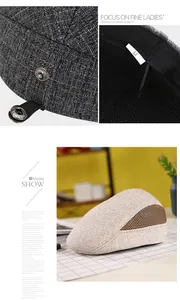 Détail d'une casquette béret en lin avec maille respirante et boucle en métal réglable
