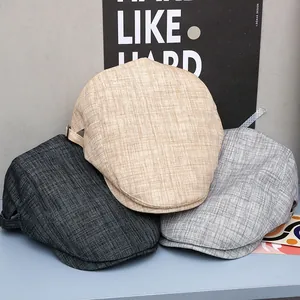 Gorras planas ajustables de algodón y lino, colores gris oscuro, gris y beige