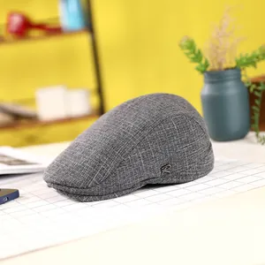 Béret Plat pour Homme en Coton et Lin Respirant Maille Chapeau Vintage avec Boucle en Métal R Protection Solaire