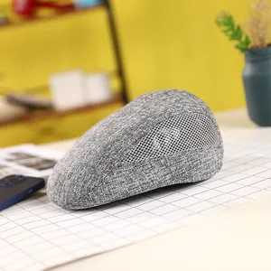 Béret gris en lin avec maille respirante pour homme idéal pour le soleil d'été léger