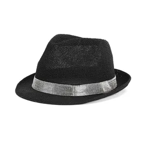 Classic black fedora hat with sparkling silver rhinestone band for fashion styling