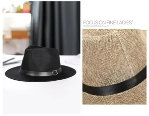 Detailed weave of linen Panama hats with elegant leather bands and silver metal buckles