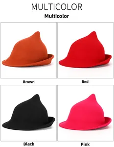 Collage de sombreros de mago de fieltro de lana en colores marrón, rojo, negro y rosa