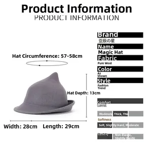 Guía de tallas del sombrero de mago de lana con medidas 57-58cm para disfraces de Halloween