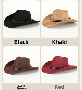 Western suede cowboy hats featuring bull head buckle and minimalist belt detailing