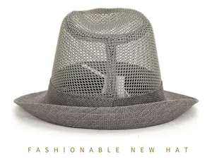 Close-up of breathable grey mesh texture and structured brim on a summer sun hat