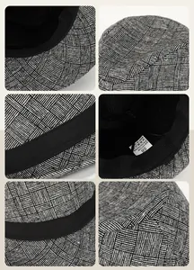 Close-up of vintage plaid fedora fabric texture with 35% cotton washing label details