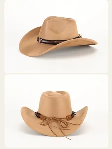 Detail view of khaki suede western hat with bull skull buckle and back bow detail