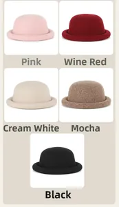 Close-up of wool knit hats in pink, wine red, cream, mocha, and black color options