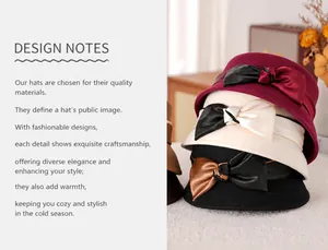 Detailed texture of wool felt cloche hat with an elegant satin bow in French retro style