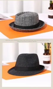 Detailed view of British style checkered fedora hats with black ribbons for men