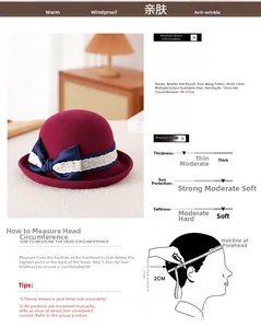 Tabella taglie per cappello in feltro di lana con dimensioni e guida alla misurazione