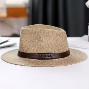 Lhasa summer linen panama hat in light brown with dark leather band for men