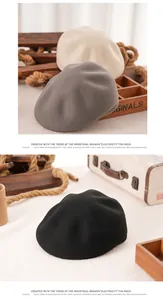 Detail showing the wool texture and retro design of this classic winter beret hat.