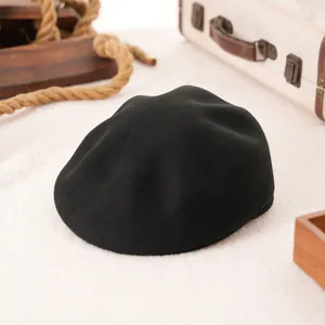 Retro black wool newsboy cap for men and women with vintage aesthetic and classic texture