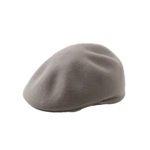 Classic grey wool newsboy cap for men and women with vintage octagonal beret structure