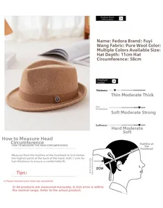 Detail of wool fedora with metal shield logo and ribbon, 11cm depth and 58cm size