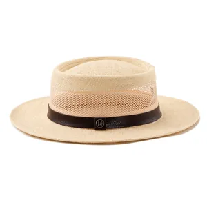Cappello Paglietta in Paglia di Carta Traspirante per Uomo Donna Cappello da Sole a Tesa Larga Con Design Traforato e Fascia in Pelle