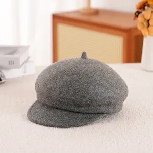 Vintage 100% Wol Baskenmuts Voor Vrouwen Winter Warm Effen Kleur Gebogen Rand Newsboy Cap Franse Schilder Hoed Outdoor Casual