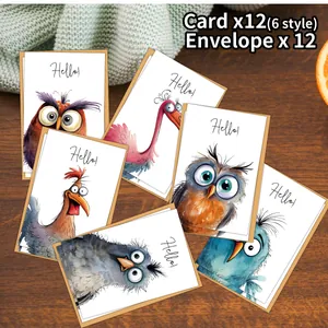 12-teiliges Set mit skurrilen Aquarell-Tier-Grußkarten und Umschlägen für Notizen