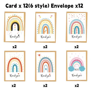 Set of 12 rainbow thank you cards with envelopes for birthdays and baby showers