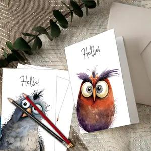 Aquarell-Tier-Geburtstagskarten-Set mit handgemalten Eulen und passenden weißen Umschlägen