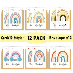 Minimalist Rainbow Thank You Greeting Cards With Envelopes Hand Painted Style Cards For Birthday Wedding Party Gift