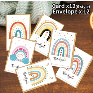 Pack of 12 rainbow thank you cards with envelopes for weddings and baby showers