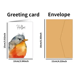Detailansicht der Aquarell-Vogelkarte mit Größenangaben für Karte und Umschlag