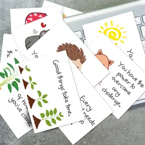 Set of 60 hand-drawn daily affirmation cards with inspirational quotes and botanical motifs