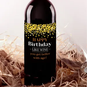 Set of 4 funny self-adhesive wine bottle labels for birthday party gift decoration