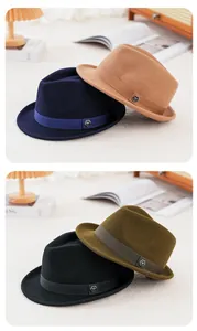 Selection of premium wool fedora hats in navy, camel, black, and olive for autumn and winter