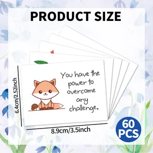 Set of 60 daily affirmation cards for women with cute animal illustrations and quotes