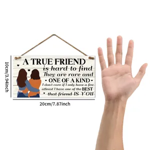 Wooden friendship wall plaque with heart touching quote and female figures, 20x10 cm size