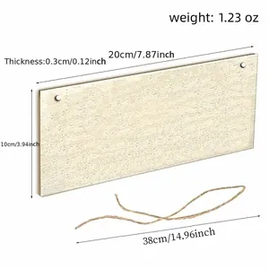 Detail view of rectangular wooden wall plaque with dimensions and jute rope for DIY decor
