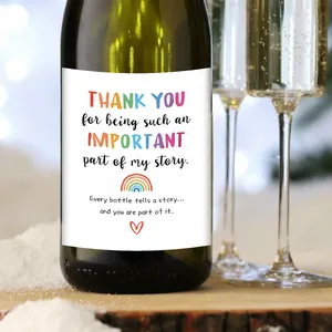 Detail of wine bottle sticker with rainbow and heart for Teacher Appreciation gift