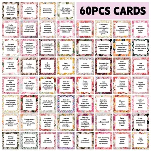 Set of 60 floral positive affirmation cards with inspiring quotes for daily motivation